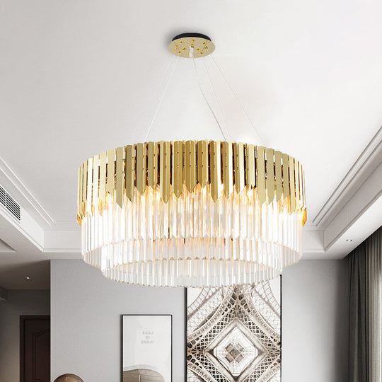 Contemporary Golden Crystal Chandelier - Tiered Round Pendant Light 8/12-Light For Living Room