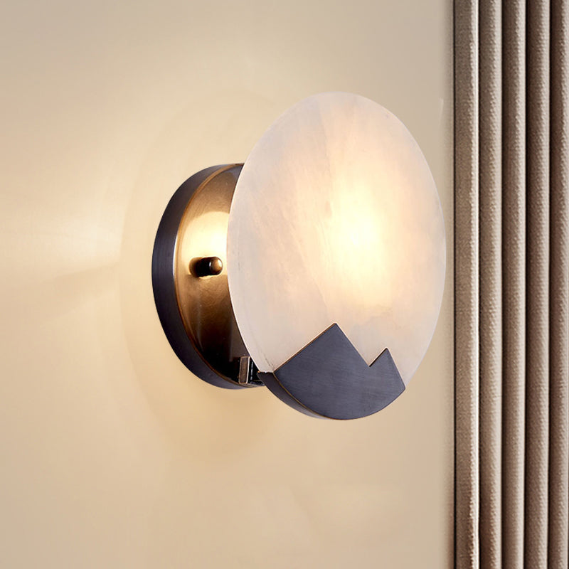 Black Marble Sconce Light: Circular Single Head Colonial Flush Mount Wall Light For Study 8/10 Wide