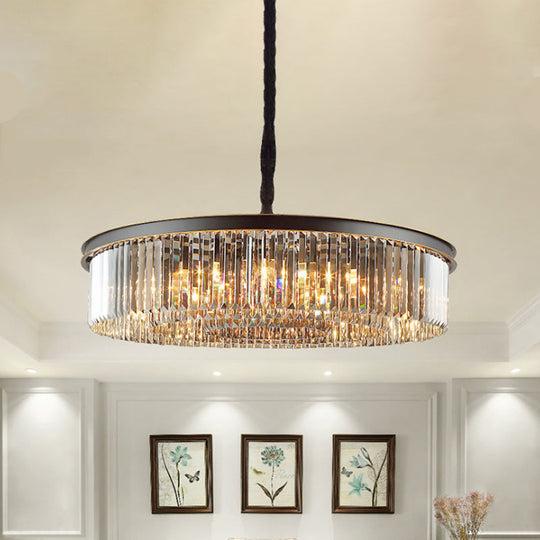 Modern Black Drum Chandelier With Crystal Shaded Pendant Light - 6/12 Lights For Living Room 12 /