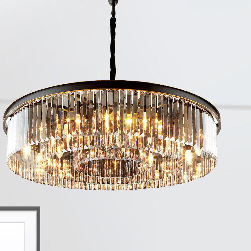 Modern Black Drum Chandelier With Crystal Shaded Pendant Light - 6/12 Lights For Living Room 6 /