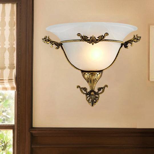 Brass Wall Sconce Lighting: Traditional Milky Glass Flush Mount For Living Room