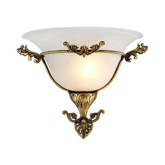 Brass Wall Sconce Lighting: Traditional Milky Glass Flush Mount For Living Room