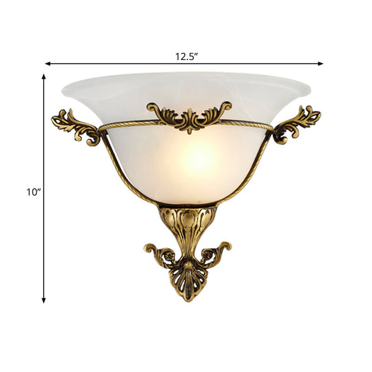 Brass Wall Sconce Lighting: Traditional Milky Glass Flush Mount For Living Room