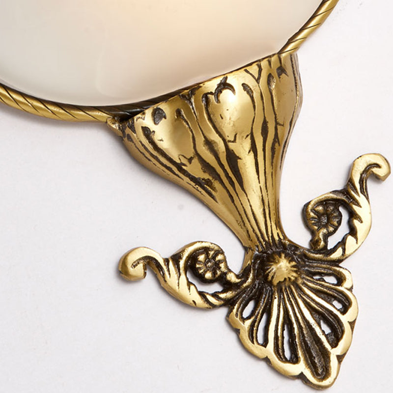 Brass Wall Sconce Lighting: Traditional Milky Glass Flush Mount For Living Room