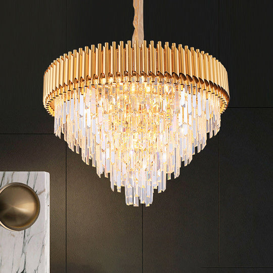 Modernist Crystal Tapered Chandelier - 9/12-Light Golden Bedroom Pendant