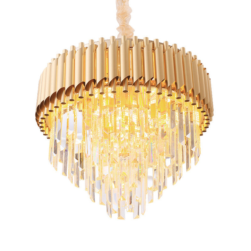 Modernist Crystal Tapered Chandelier - 9/12-Light Golden Bedroom Pendant