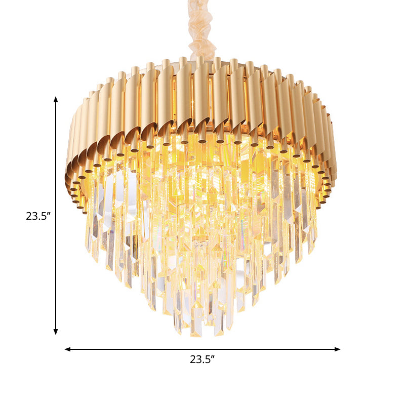 Modernist Crystal Tapered Chandelier - 9/12-Light Golden Bedroom Pendant