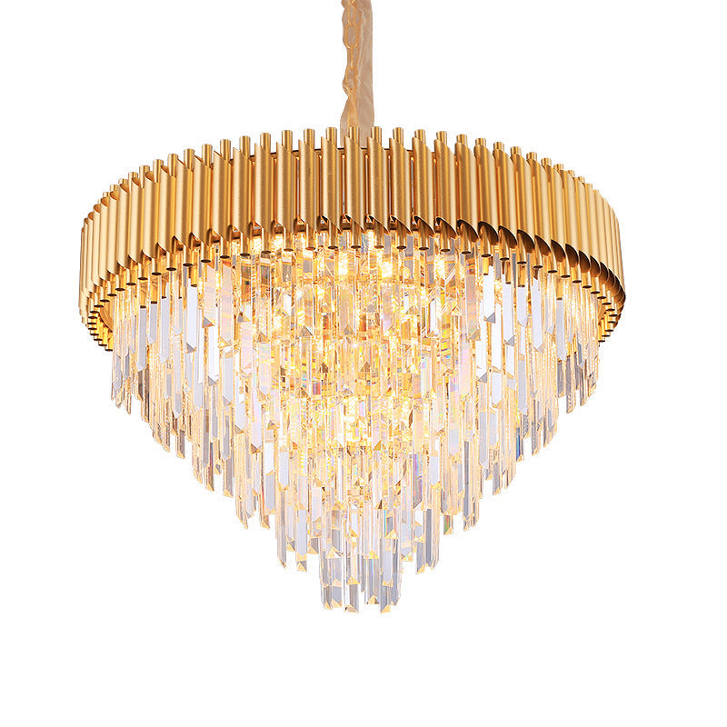 Modernist Crystal Tapered Chandelier - 9/12-Light Golden Bedroom Pendant