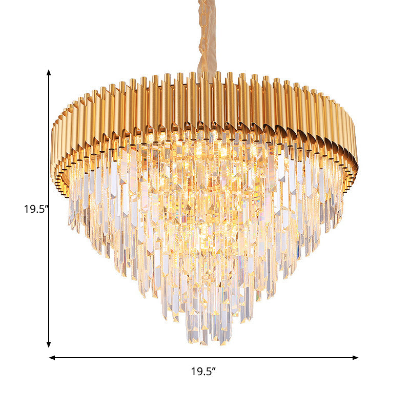 Modernist Crystal Tapered Chandelier - 9/12-Light Golden Bedroom Pendant