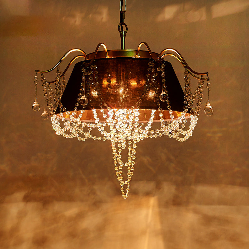 Traditional Iron Chandelier - Flared Pendant With Crystal Droplet 4-Light Black Ceiling Light