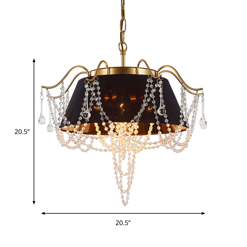 Traditional Iron Chandelier - Flared Pendant With Crystal Droplet 4-Light Black Ceiling Light