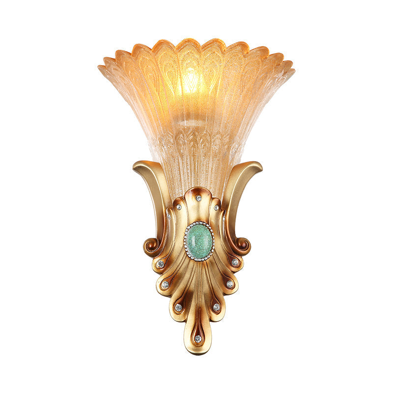 10/13 Wide Gold 1-Light Flush Mount Wall Light Fixture With Frosted Glass For Bedroom