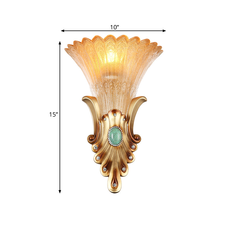 10/13 Wide Gold 1-Light Flush Mount Wall Light Fixture With Frosted Glass For Bedroom