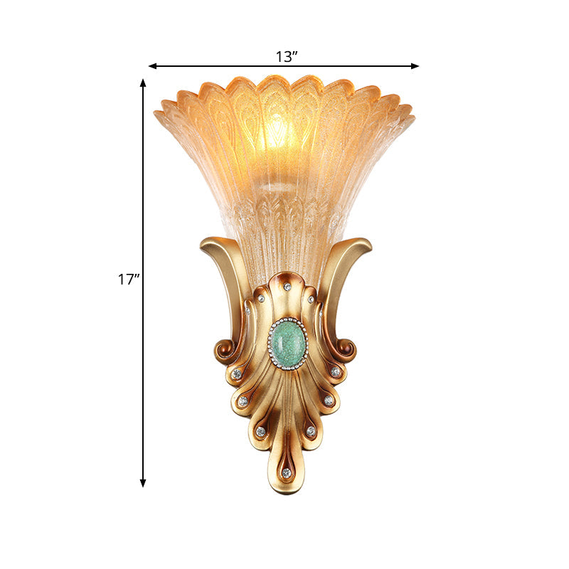 10/13 Wide Gold 1-Light Flush Mount Wall Light Fixture With Frosted Glass For Bedroom