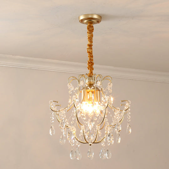 Transitional 3-Light Gold Ceiling Pendant Chandelier With Crystal Draping