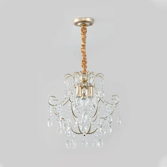 Transitional 3-Light Gold Ceiling Pendant Chandelier With Crystal Draping