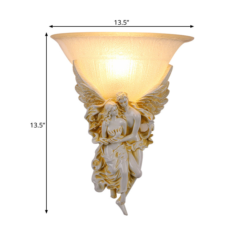 Colonialist Frosted Glass Flush Mount Wall Light With Gold/Beige Bell Design