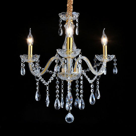 French-Style Crystal Chandelier: Elegant 3-Light Golden Ceiling Pendant