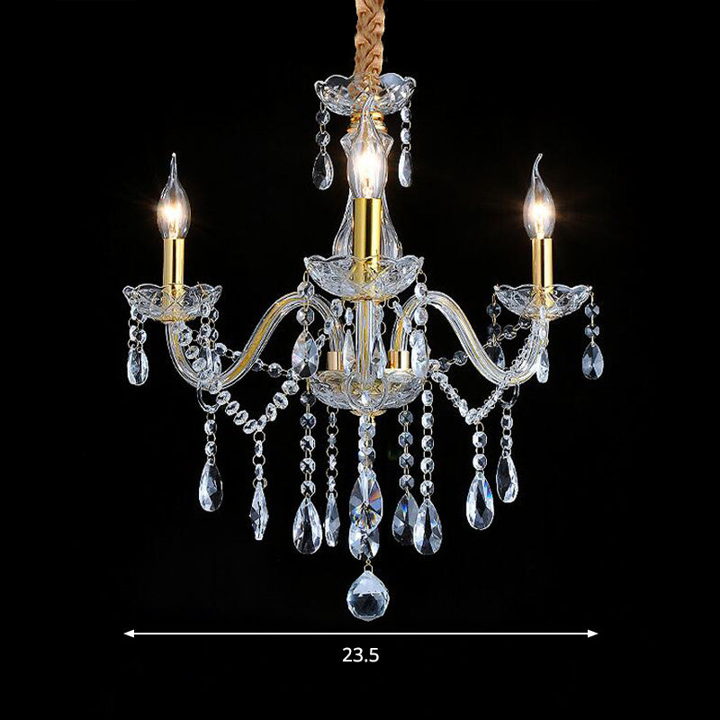 French-Style Crystal Chandelier: Elegant 3-Light Golden Ceiling Pendant