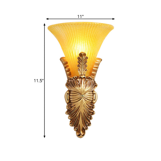 Amber Glass Gold Wall Sconce Light Fixture For Hallway - Single Bulb Colonial Flair