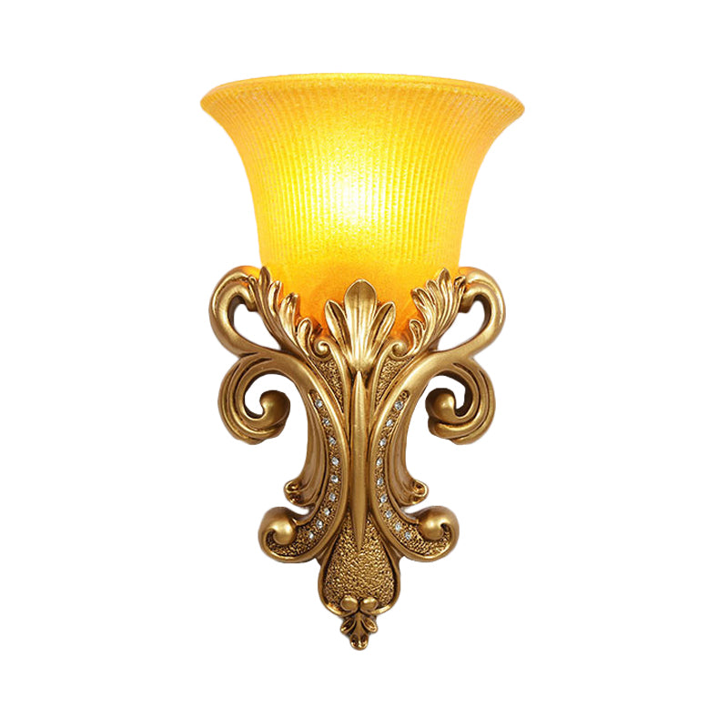 Gold Colonial Bell Flush Mount Wall Sconce With Prismatic Glass For Living Room Lighting