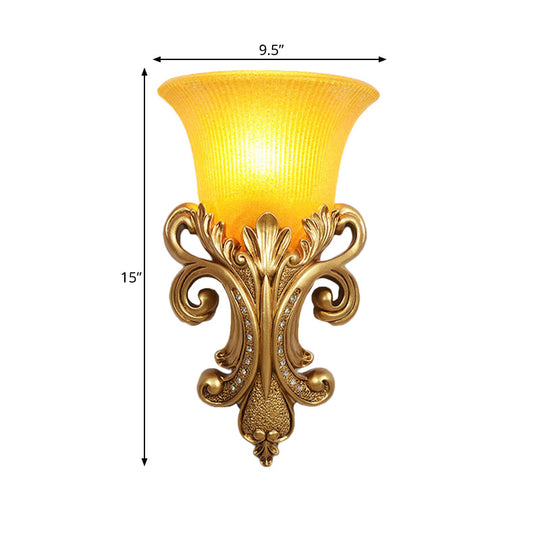 Gold Colonial Bell Flush Mount Wall Sconce With Prismatic Glass For Living Room Lighting