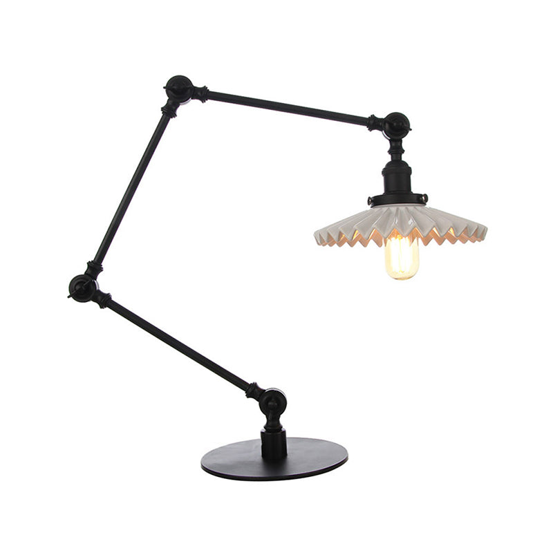 Sleek Farmhouse Style Ceramic Table Lamp With Adjustable Arm - Scalloped Shade 1 Light Black/Brass