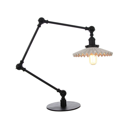 Sleek Farmhouse Style Ceramic Table Lamp With Adjustable Arm - Scalloped Shade 1 Light Black/Brass