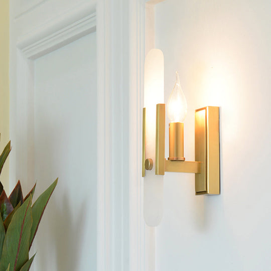 Colonial Brass Wall Sconce - Bare Bulb Metal Hallway Lighting Fixture