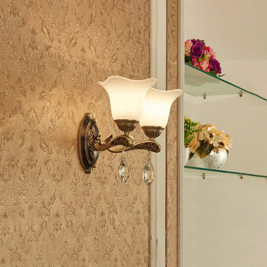 Modern Brass Sconce Light With Crystal Drop - Wall Mounted Indoor Lamp (1/2 Lights)