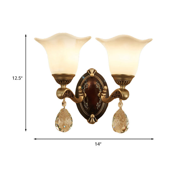 Modern Brass Sconce Light With Crystal Drop - Wall Mounted Indoor Lamp (1/2 Lights)