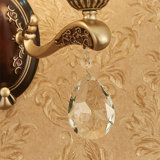 Modern Brass Sconce Light With Crystal Drop - Wall Mounted Indoor Lamp (1/2 Lights)