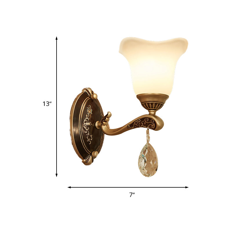 Modern Brass Sconce Light With Crystal Drop - Wall Mounted Indoor Lamp (1/2 Lights)