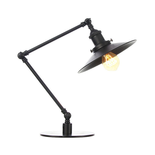 Flared Shade Metal Table Lamp - Farmhouse Style Adjustable 1 Light Black/Brass Finish For Bedroom