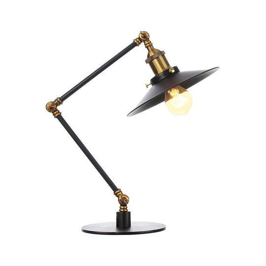 Flared Shade Metal Table Lamp - Farmhouse Style Adjustable 1 Light Black/Brass Finish For Bedroom