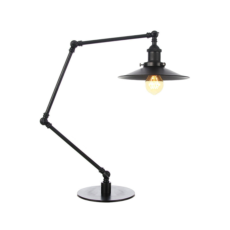 Flared Shade Metal Table Lamp - Farmhouse Style Adjustable 1 Light Black/Brass Finish For Bedroom