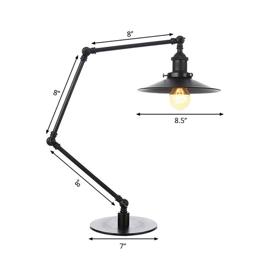 Flared Shade Metal Table Lamp - Farmhouse Style Adjustable 1 Light Black/Brass Finish For Bedroom