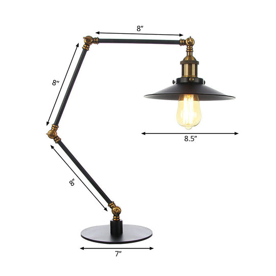 Flared Shade Metal Table Lamp - Farmhouse Style Adjustable 1 Light Black/Brass Finish For Bedroom