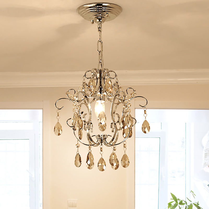 Modern Geometric Crystal Pendant Light - 1 Head Ceiling Chandelier 16 Adjustable Chain Chrome Finish