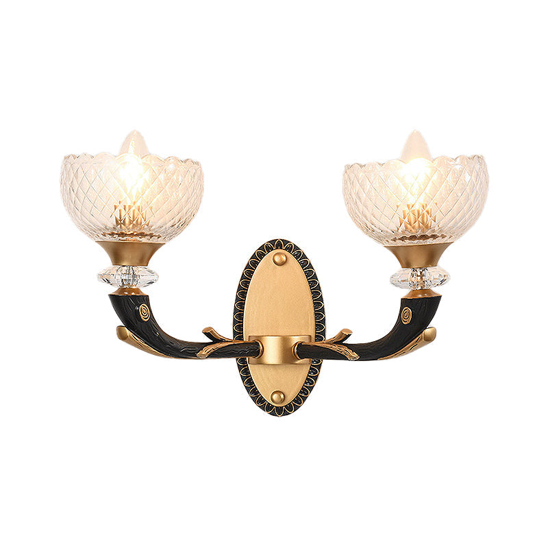 Modern 2-Light Metal Black Sconce With Clear Prismatic Glass Shade - Wall Mounted