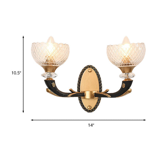 Modern 2-Light Metal Black Sconce With Clear Prismatic Glass Shade - Wall Mounted