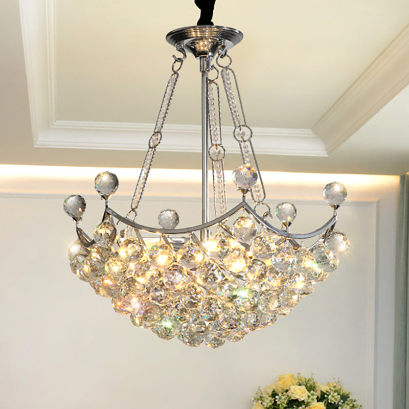 Modern 6-Bulb Chrome Suspension Chandelier for Dining Table - Clear Crystal Bowl Design