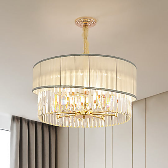 Lustre rond réglable avec blocs de cristal - Suspension contemporaine en or (6/8 lumières - 19,5/23,5" L)