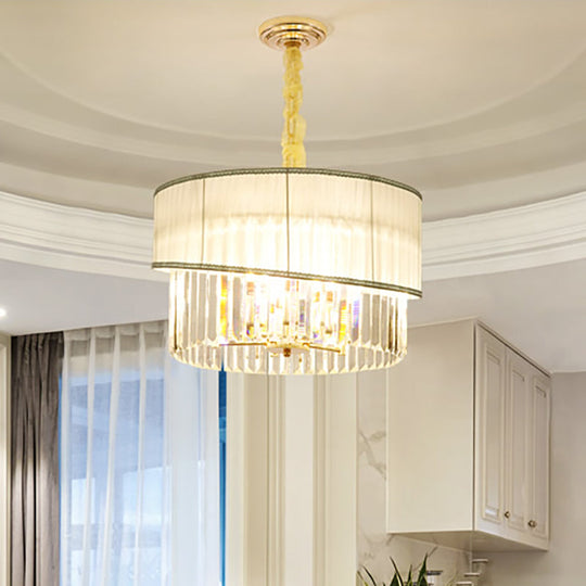 Adjustable Round Chandelier Lighting with Crystal Blocks - Contemporary Pendant Light in Gold (6/8 Lights - 19.5/23.5" W)