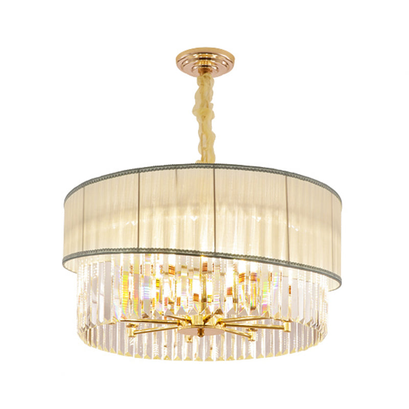 Lustre rond réglable avec blocs de cristal - Suspension contemporaine en or (6/8 lumières - 19,5/23,5" L)