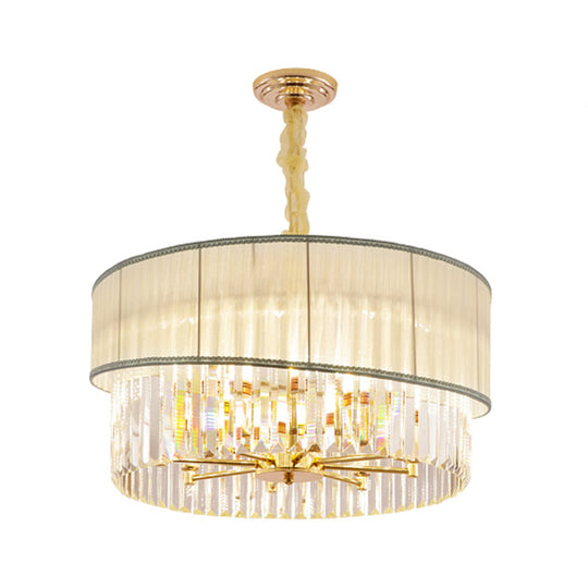 Lustre rond réglable avec blocs de cristal - Suspension contemporaine en or (6/8 lumières - 19,5/23,5" L)