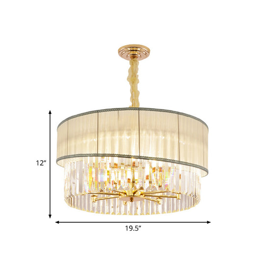 Lustre rond réglable avec blocs de cristal - Suspension contemporaine en or (6/8 lumières - 19,5/23,5" L)