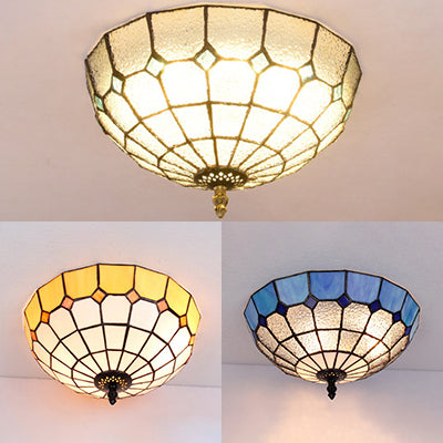 Tiffany Stained Glass Flushmount Light with 2 Beige, Clear and Blue Lights for Your Bathroom