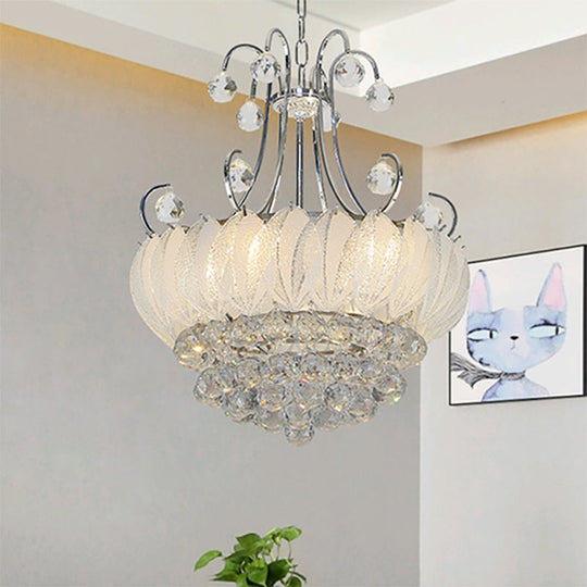 Contemporary Geometric Ceiling Chandelier With Chrome Finish Glass And Crystal Decoration - 4-Bulb