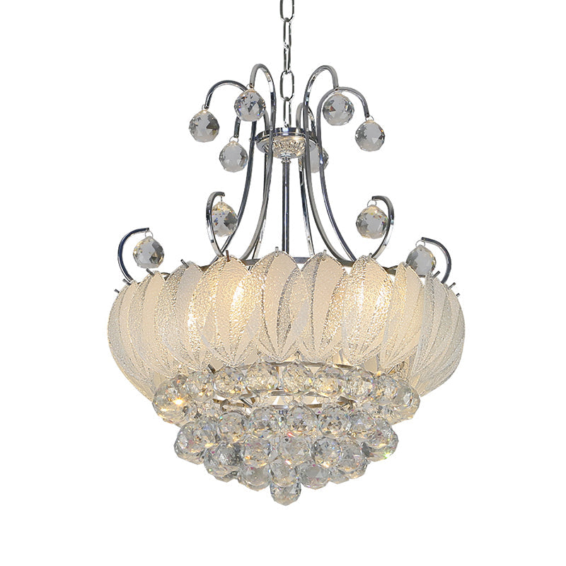 Contemporary Geometric Ceiling Chandelier With Chrome Finish Glass And Crystal Decoration - 4-Bulb